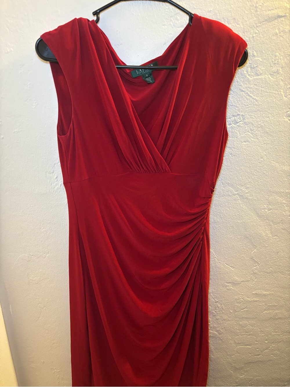 Lauren Ralph Lauren Red Draped V-Neck Cocktail Dress